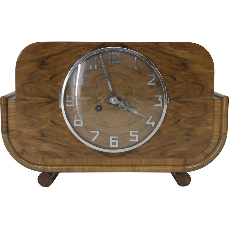 Art Deco vintage walnut Mantel clock by Mauthe, Germany 1930s