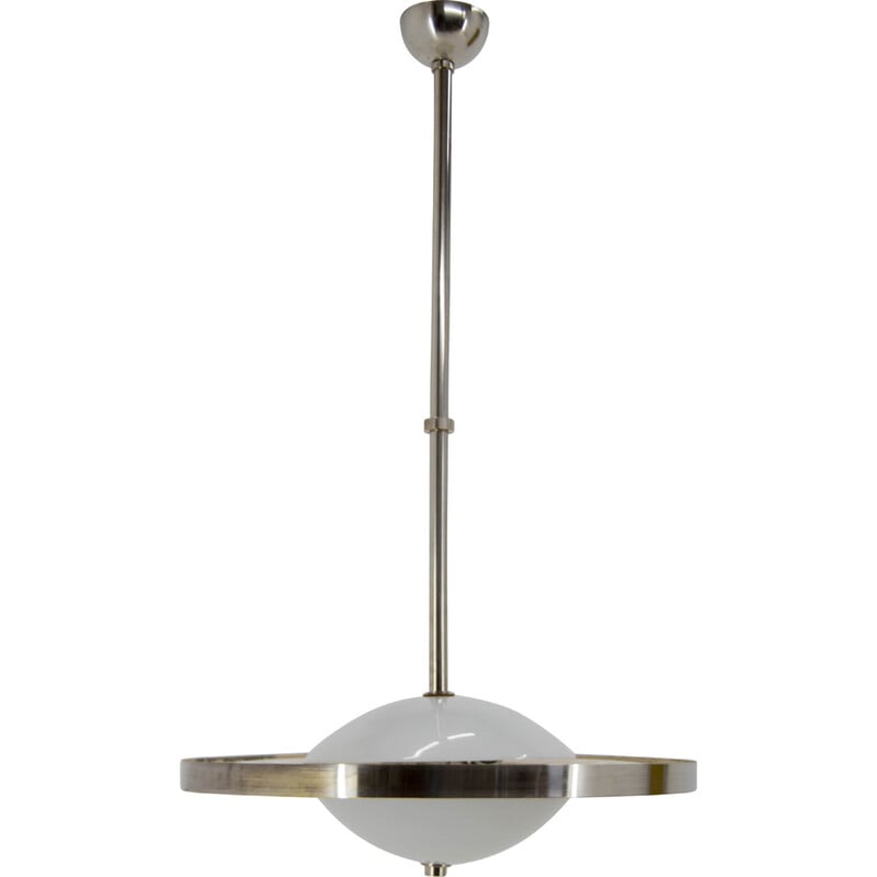 Vintage nickel-plated Bauhaus chandelier by Anyz for Ias, Czechoslovakia 1930s