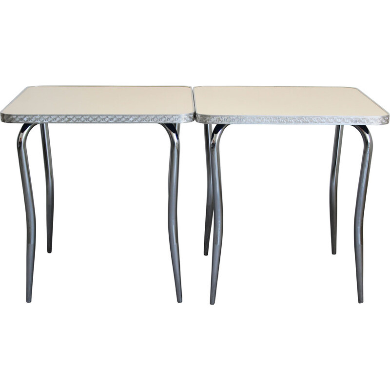 Set of 4 vintage chrome-plated metal and formica bar tables, Italy 1970s