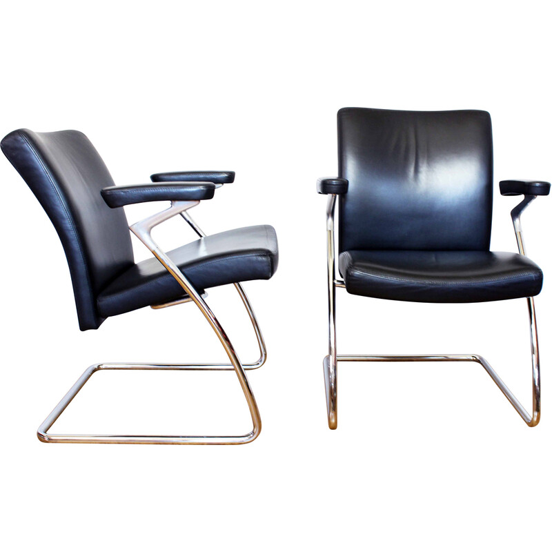 Pair of vintage Art Collection leather armchairs by Knoll, 1970-1980