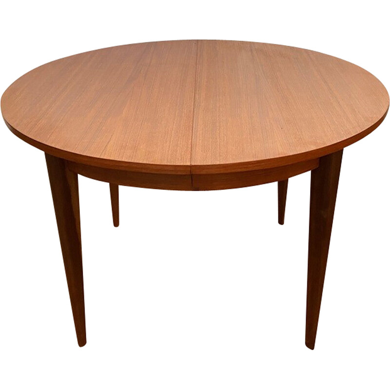 Tavolo rotondo allungabile in teak vintage scandinavo, 1960