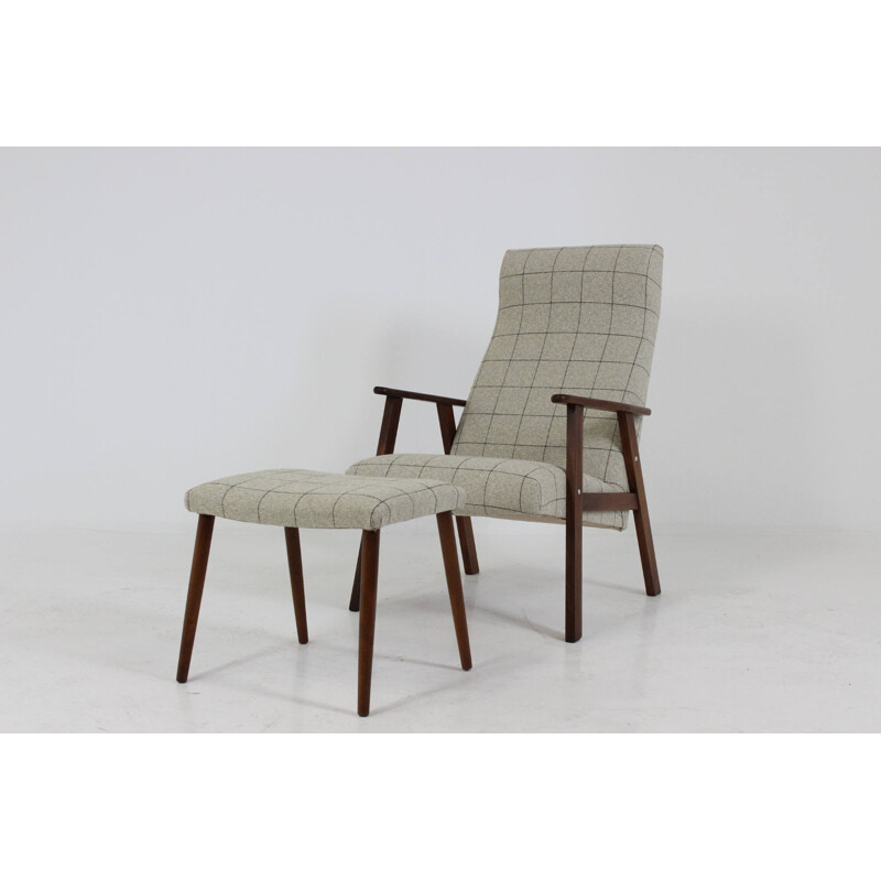 Danish teak high-back easy chair with ottoman - 1960s