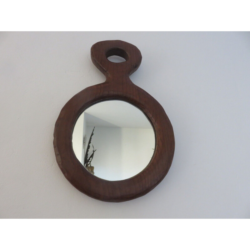 Vintage mirror in solid wood carved with a gouge, France 1960