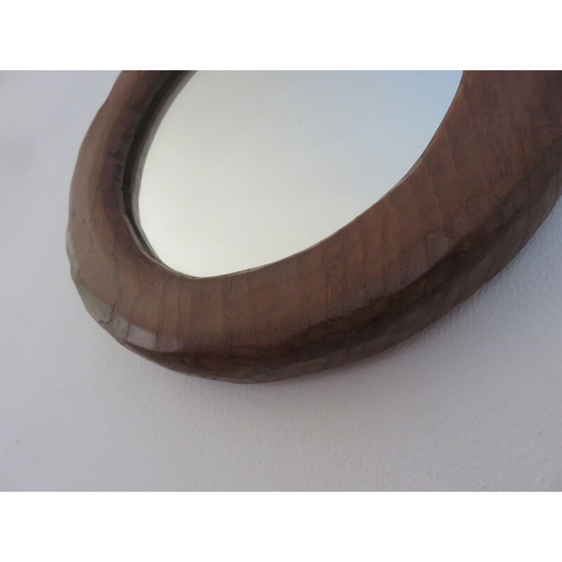 Vintage mirror in solid wood carved with a gouge, France 1960