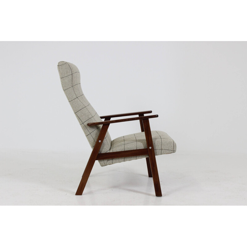 Danish teak high-back easy chair with ottoman - 1960s