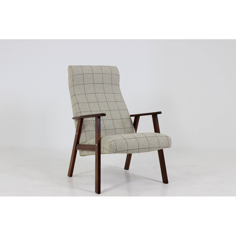 Danish teak high-back easy chair with ottoman - 1960s