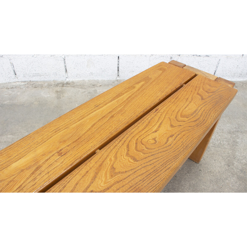 Mid century bench in solid elmwood for Maison Regain, 1970s