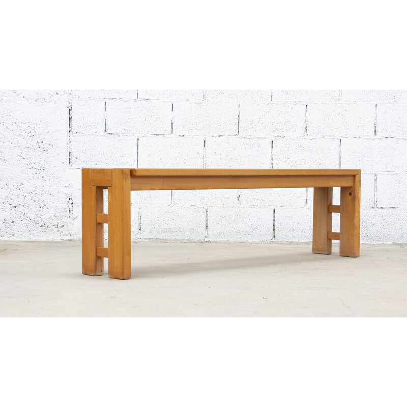 Mid century bench in solid elmwood for Maison Regain, 1970s