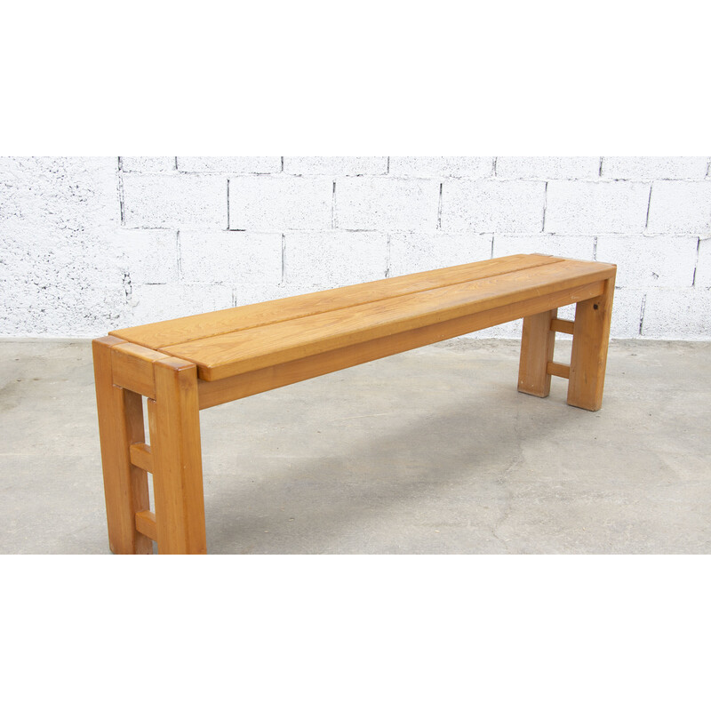 Mid century bench in solid elmwood for Maison Regain, 1970s