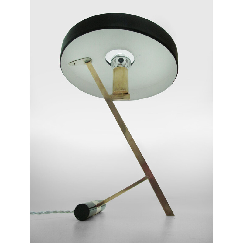 Philips black desk lamp with brass, Louis KALFF - 1950s