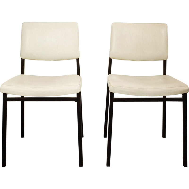 Pair of grey leatherette dinning chairs - 1960s