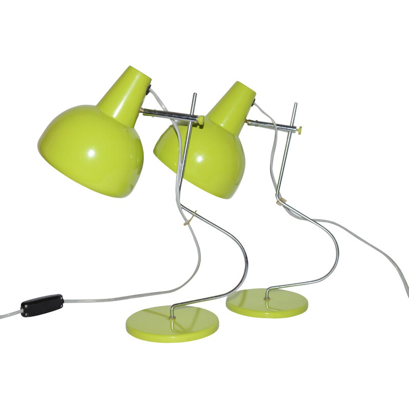 Lidokov Boskovice pair of mid-century table lamps in green, Josef HURKA - 1970s