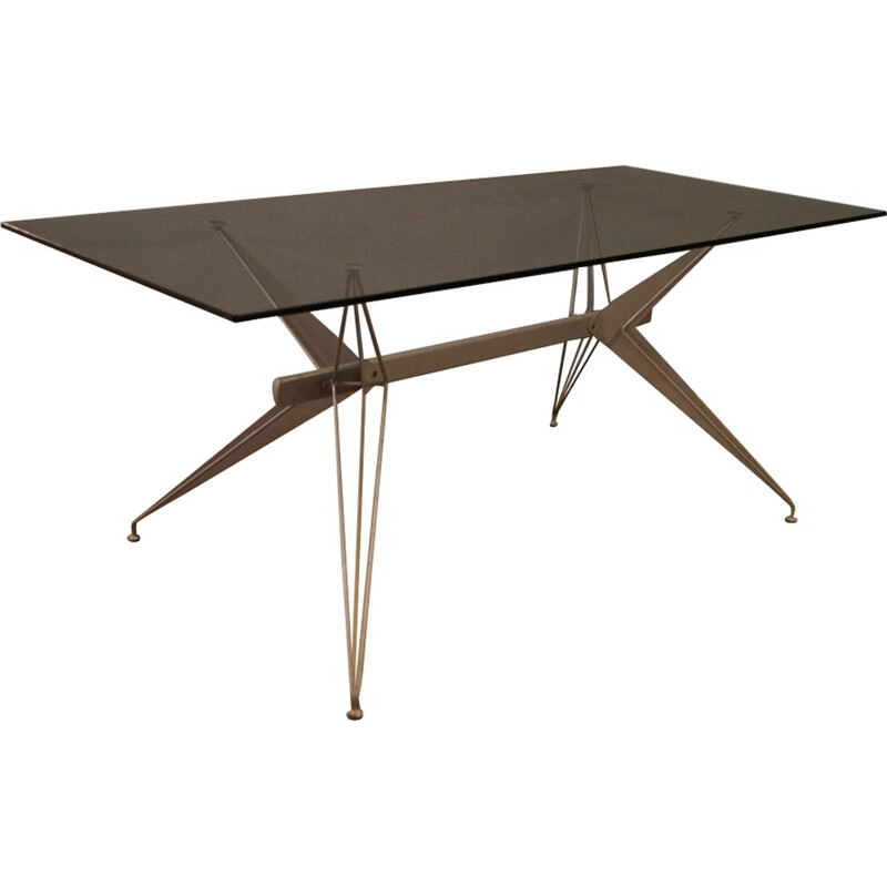 Glass and lacquered metal dinning table - 2000s