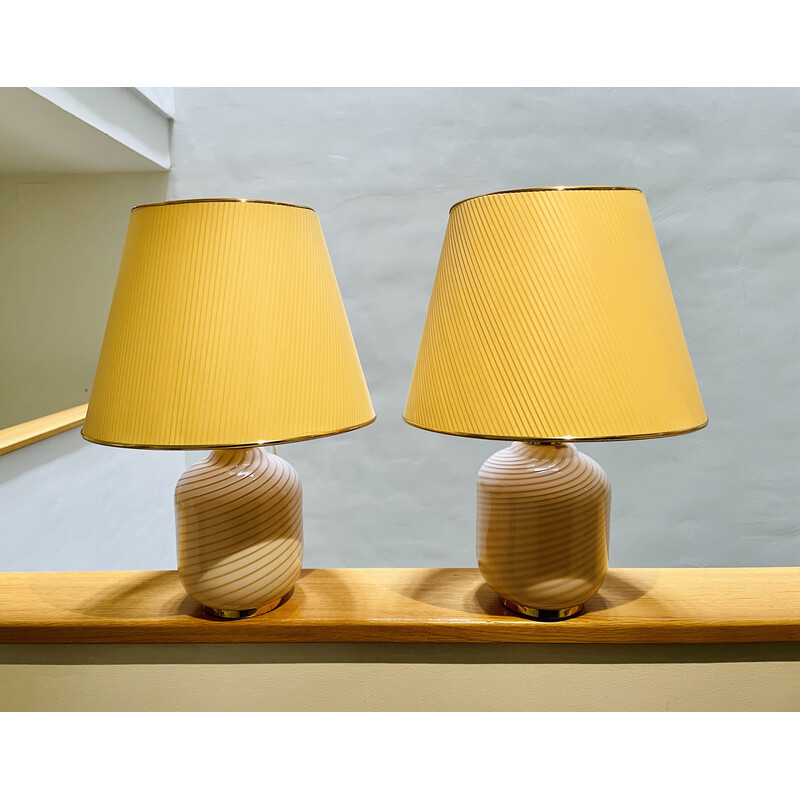 Coppia di lampade da tavolo vintage in vetro di Vetri Murano di Venini