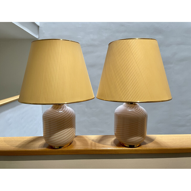 Coppia di lampade da tavolo vintage in vetro di Vetri Murano di Venini