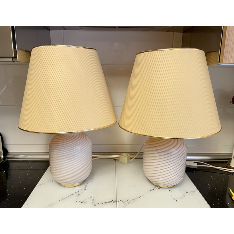 Paar vintage Vetri Murano glazen tafellampen van Venini
