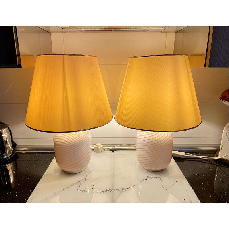 Pair of vintage Vetri Murano glass table lamps by Venini