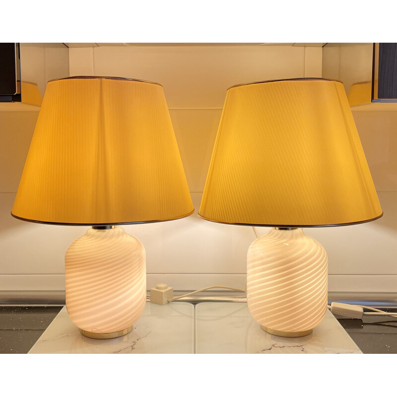 Pair of vintage Vetri Murano glass table lamps by Venini