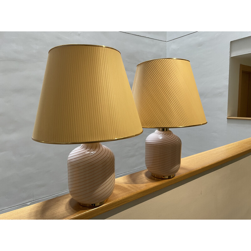 Paire de lampes de table vintage en verre de Murano Vetri par Venini