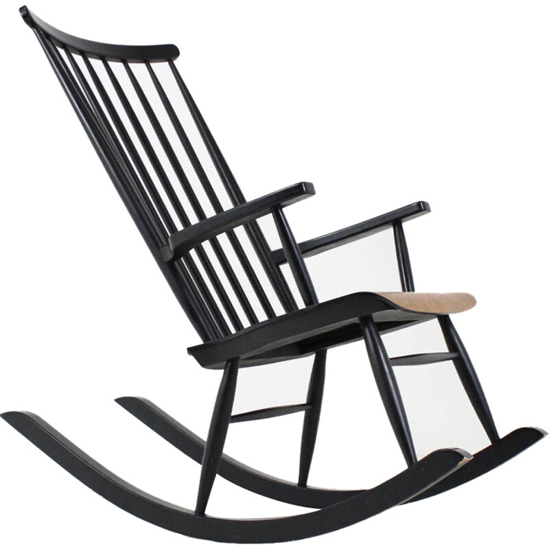 Finnish teak rocking chair in black - 1960s