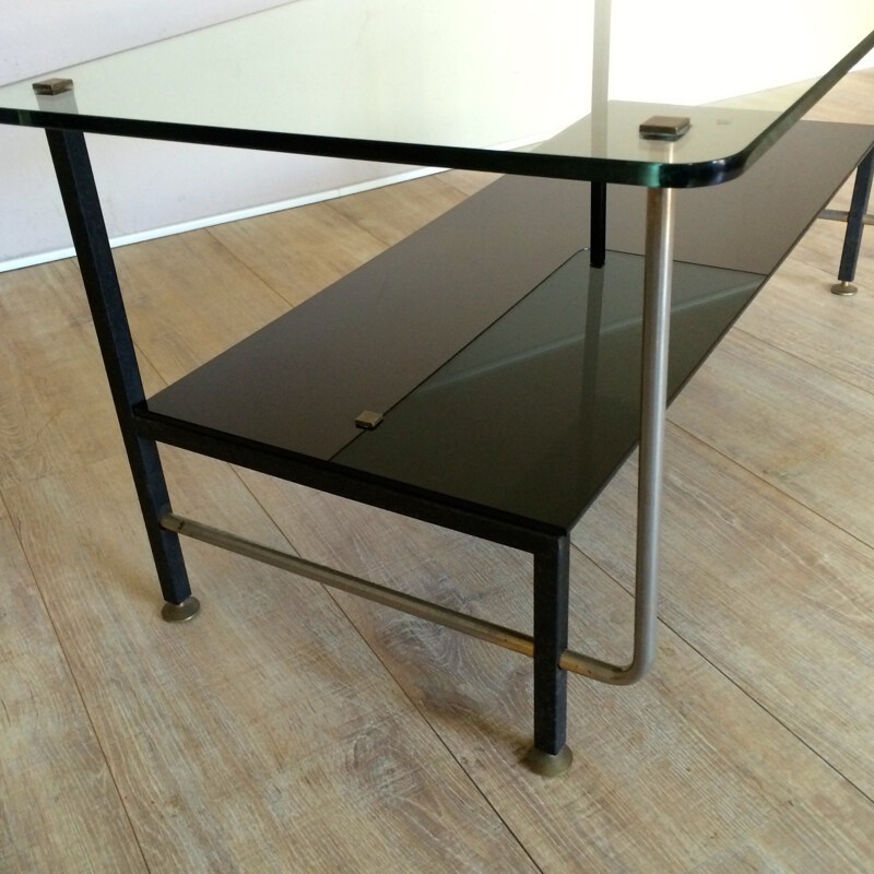 Table basse à double plateaux en verre - années 50