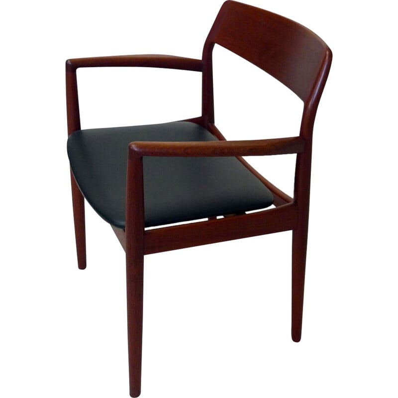 Chaise à bras vintage en teck et assise noire - 1960