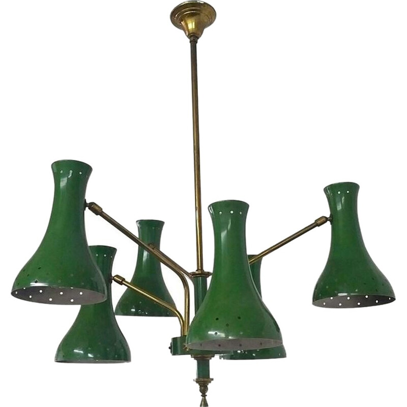 Mid-century Italian diabolo chandelier in green - 1950s