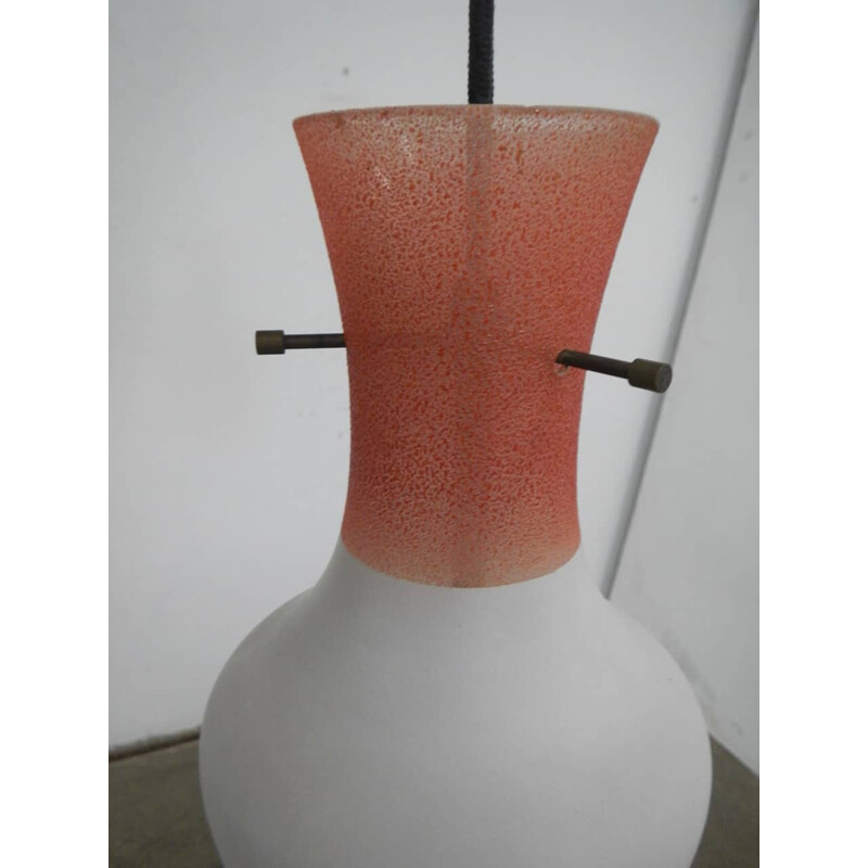 Lámpara de cocina vintage de cristal opalino con rayas rosas