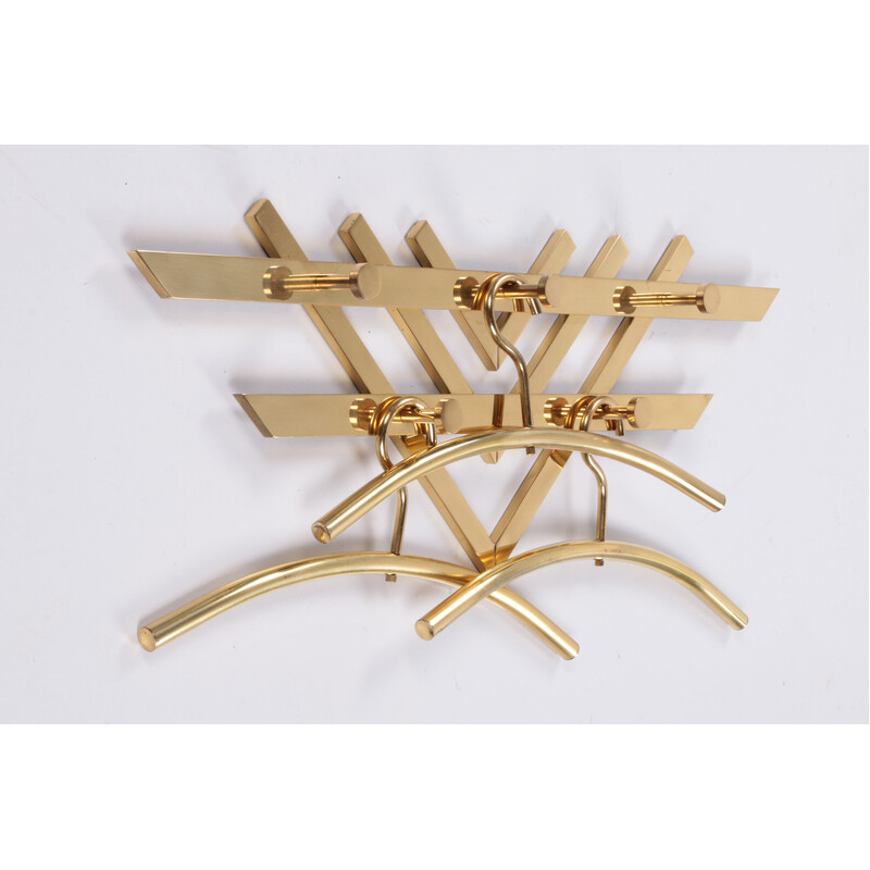 Vintage brass wall coat rack, France 1970s