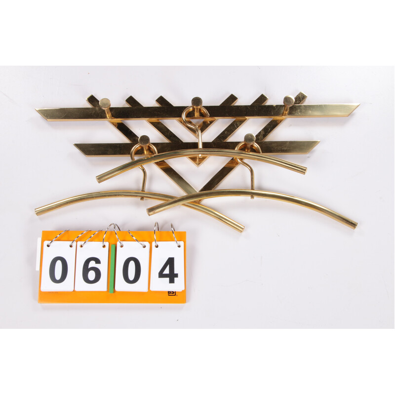 Vintage brass wall coat rack, France 1970s