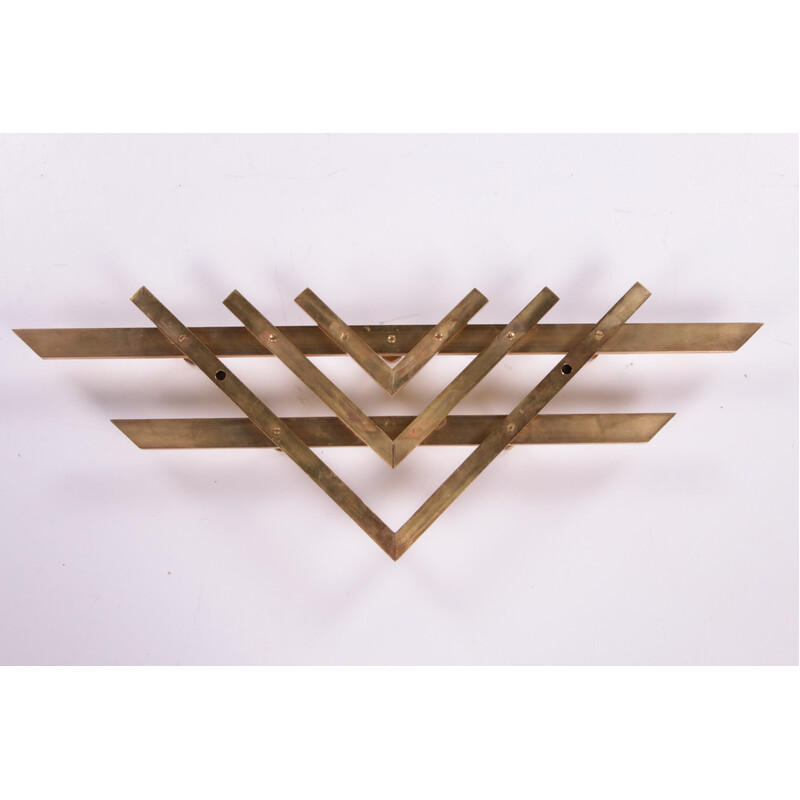 Vintage brass wall coat rack, France 1970s