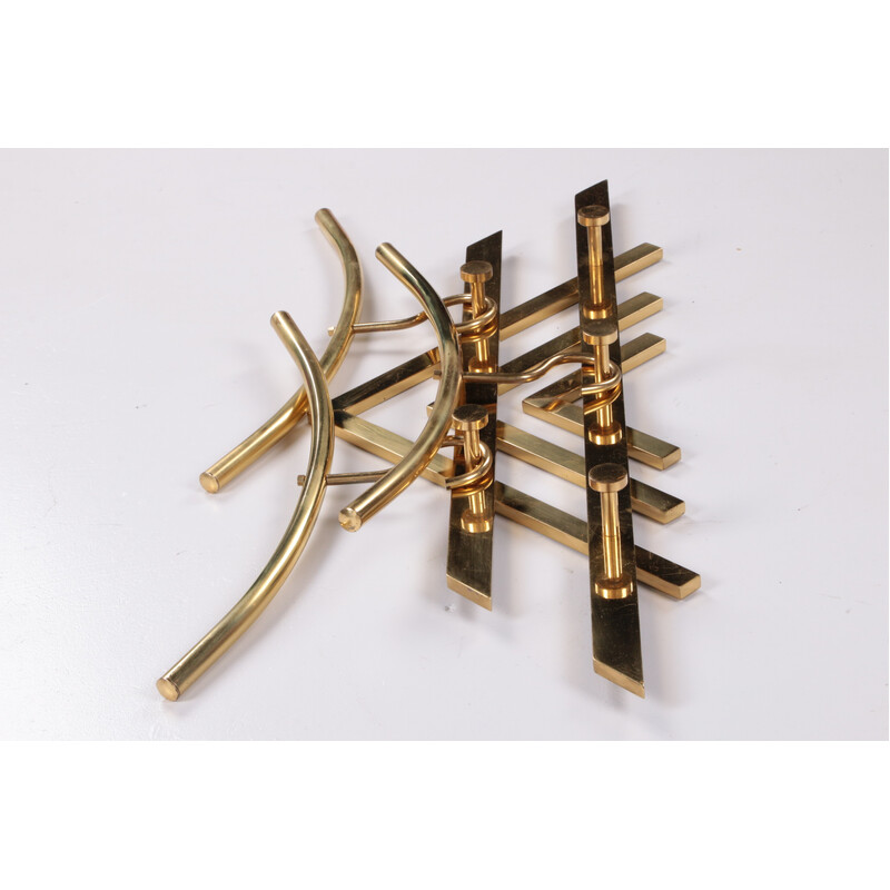 Vintage brass wall coat rack, France 1970s