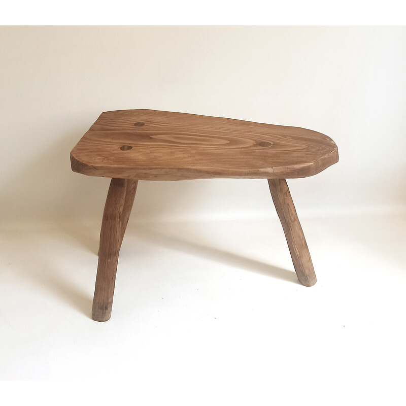 Vintage Brutalist olive wood tripod side table, 1970