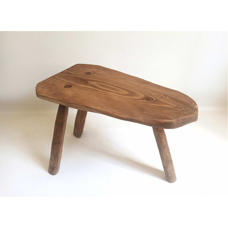 Vintage Brutalist olive wood tripod side table, 1970