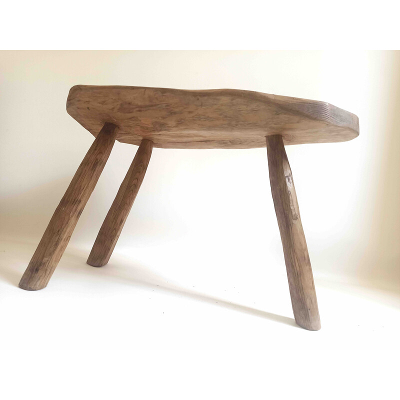 Vintage Brutalist olive wood tripod side table, 1970