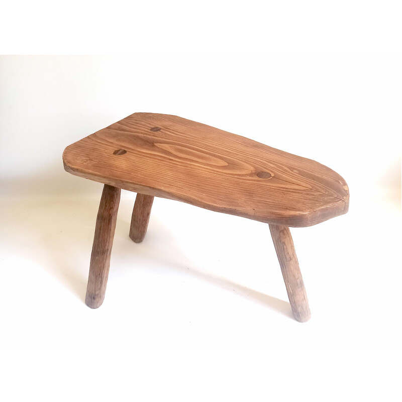 Vintage Brutalist olive wood tripod side table, 1970