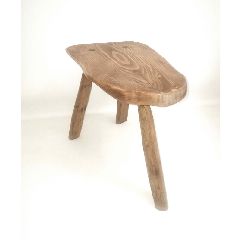 Vintage Brutalist olive wood tripod side table, 1970