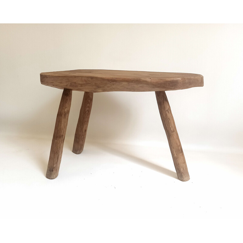 Vintage Brutalist olive wood tripod side table, 1970