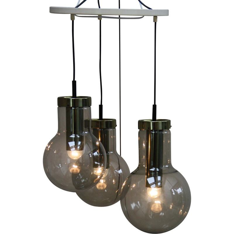 Vintage pendant lights in smoke glass, Frank LIGTELIJN - 1960s