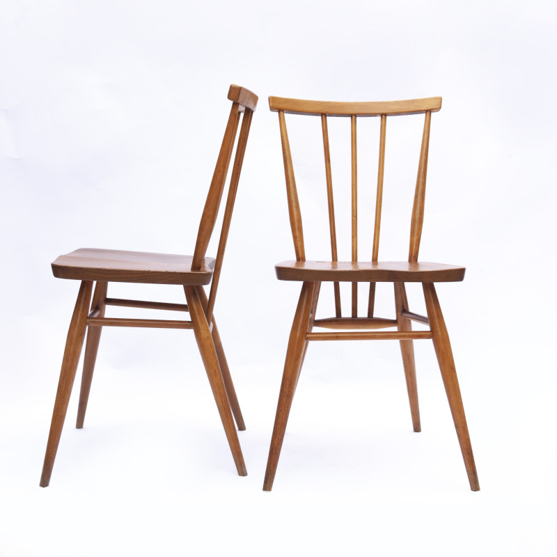 Set of 4 vintage beechwood and elmwood 391 Stick back chairs by Ercol, 1960s