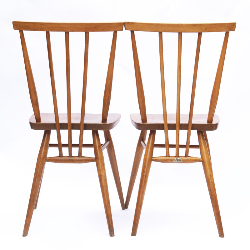 Set of 4 vintage beechwood and elmwood 391 Stick back chairs by Ercol, 1960s