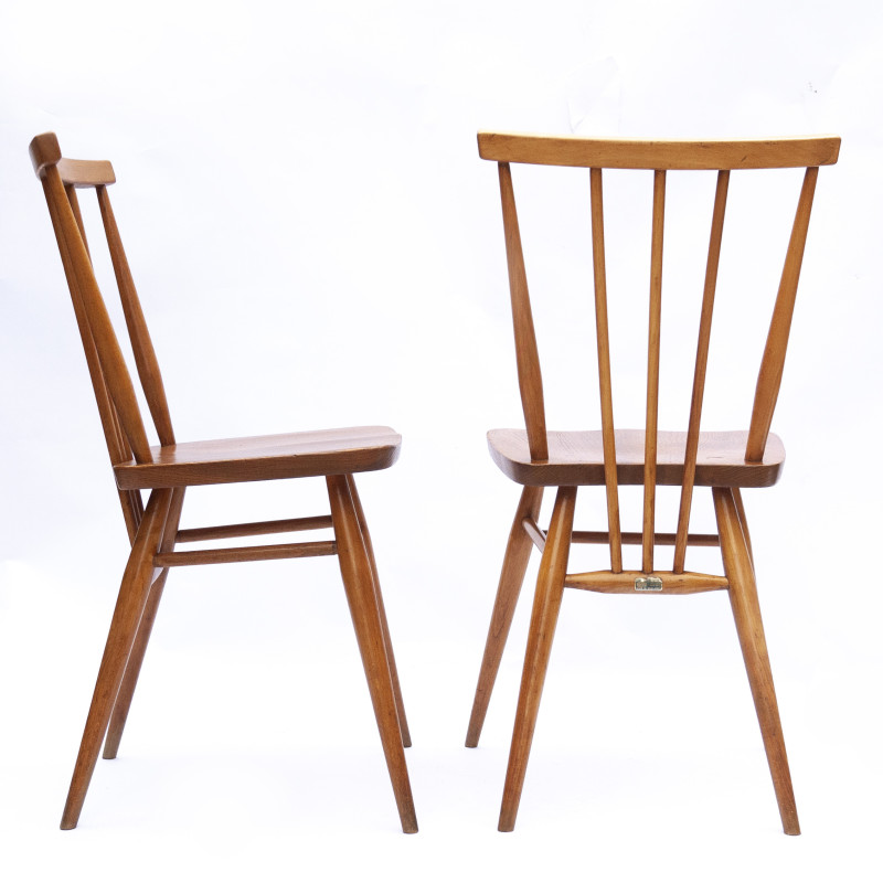 Set of 4 vintage beechwood and elmwood 391 Stick back chairs by Ercol, 1960s