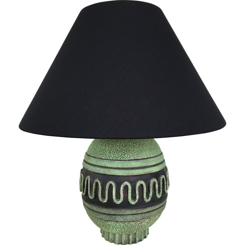 Green ceramic table lamp - 1950s