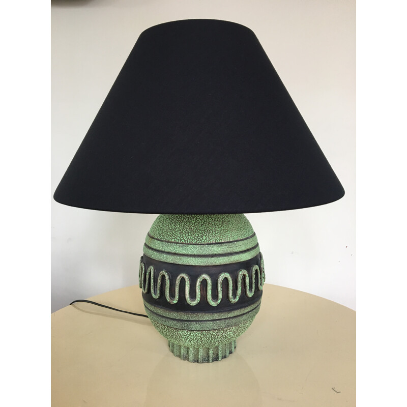 Green ceramic table lamp - 1950s