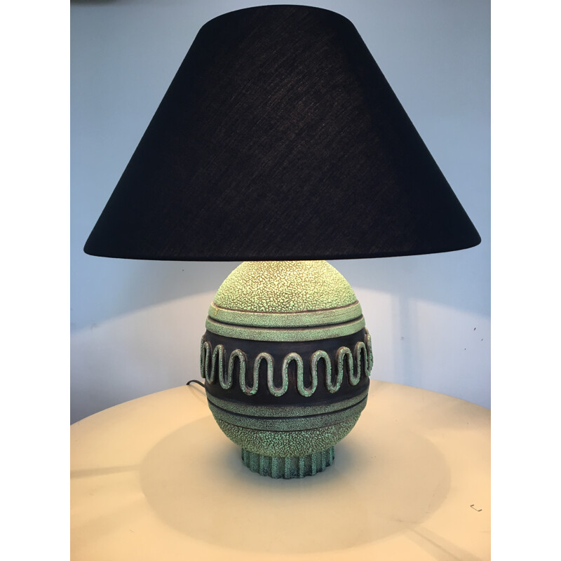 Green ceramic table lamp - 1950s