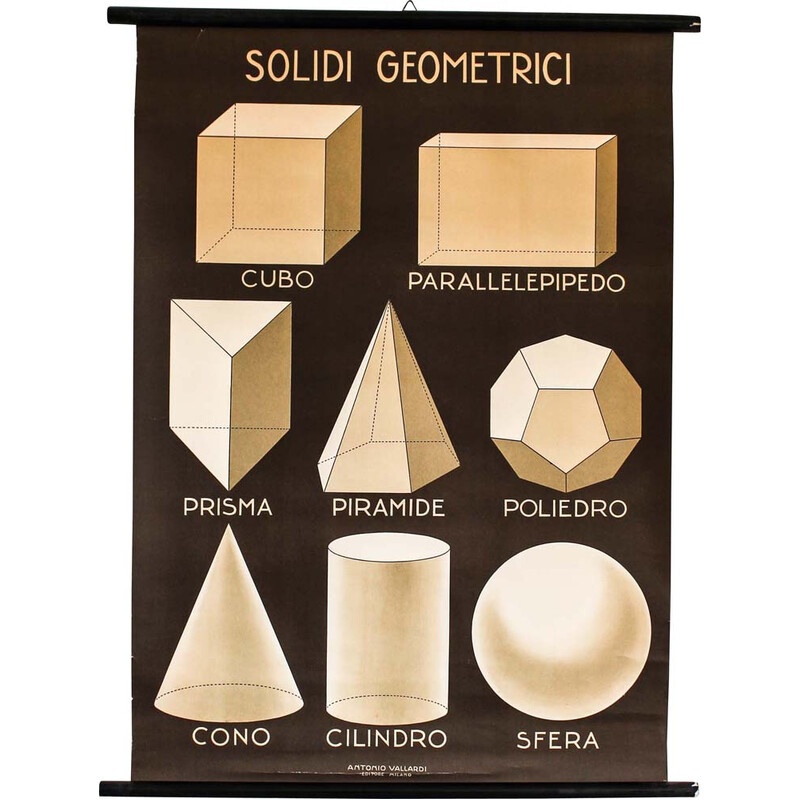 Vintage painting Solidi Geometrici by Antonio Vallardi, Italy 1940s