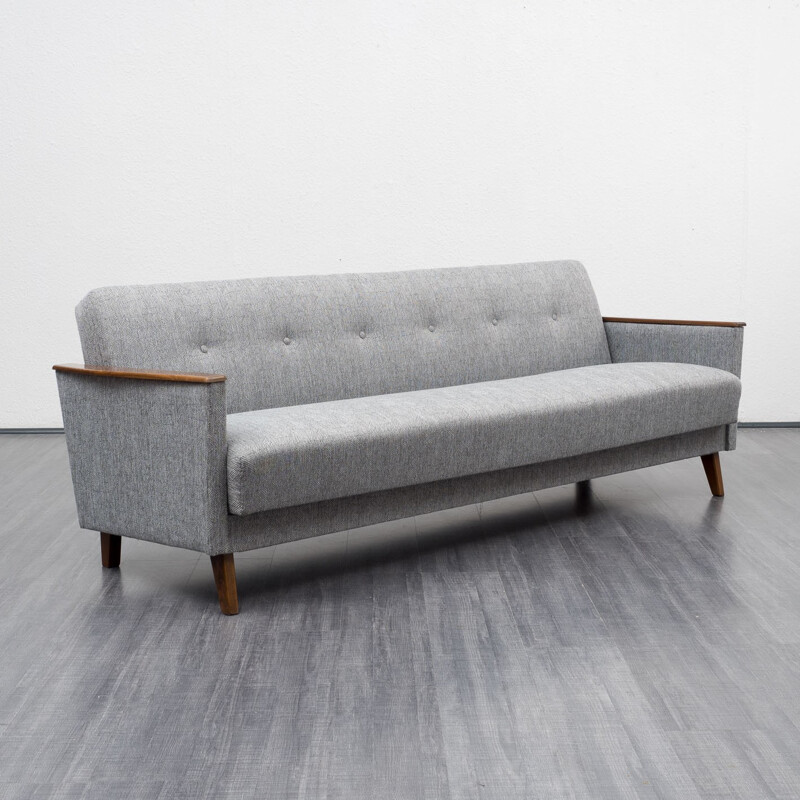 Convertible sofa in beech wood and grey fabric  - 1960s 