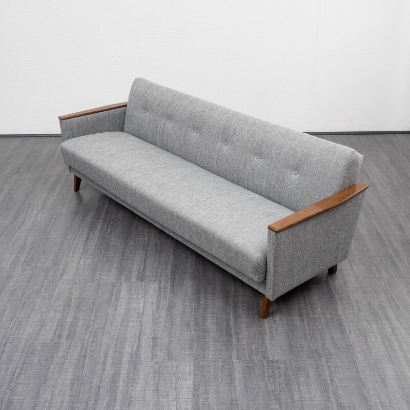 Convertible sofa in beech wood and grey fabric  - 1960s 