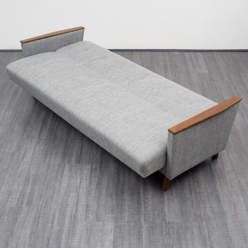 Convertible sofa in beech wood and grey fabric  - 1960s 