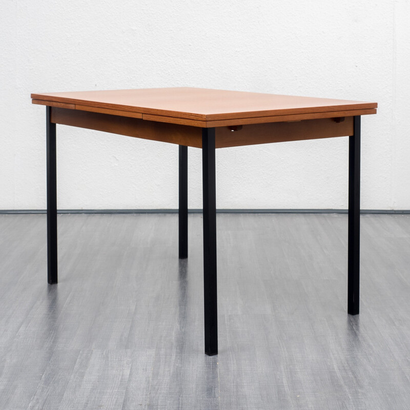 Cubical teak extendible dining table - 1960s